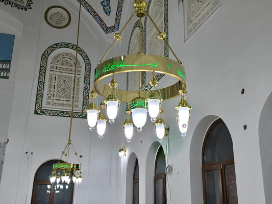 Lazer Kesim Ledli Ayetli Cami Avizesi 80'LİK 8+1  Kandilli