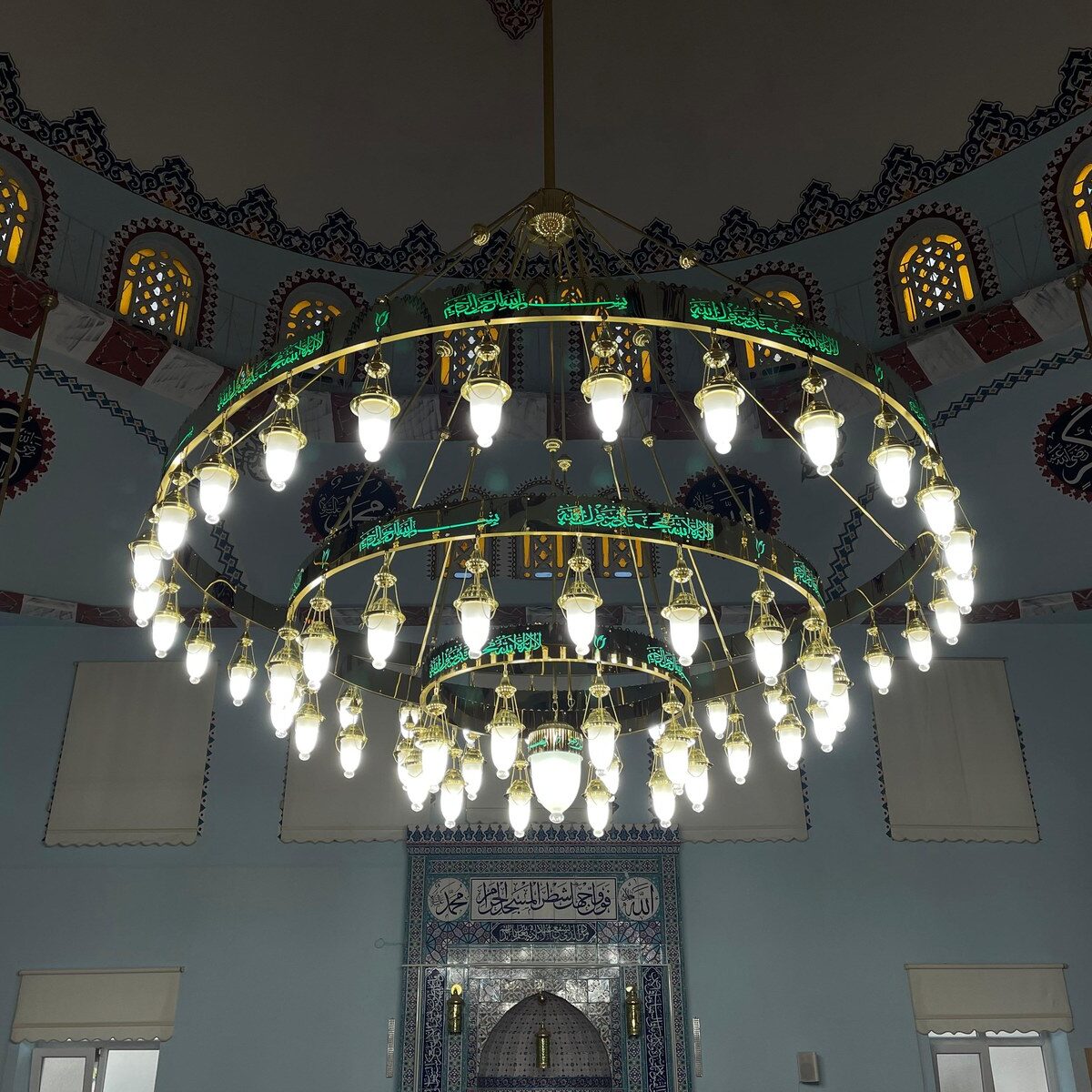 3 Metre Yeşil Ayetli Cami Avizesi