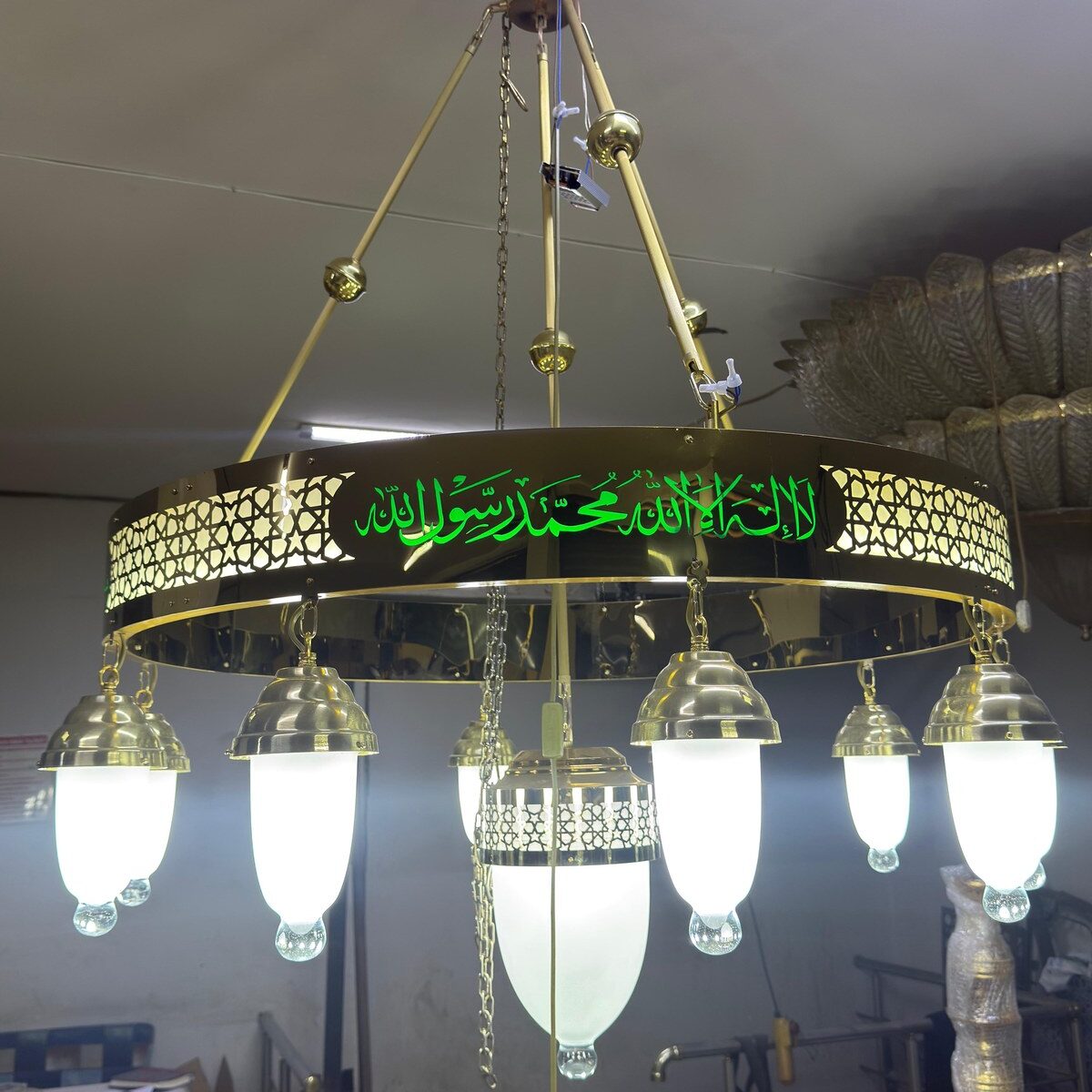 1 Metre Çap Selçuklu Lazer Kesim Ayetli Yeşil 10+1 Kandilli Cami Avizesi