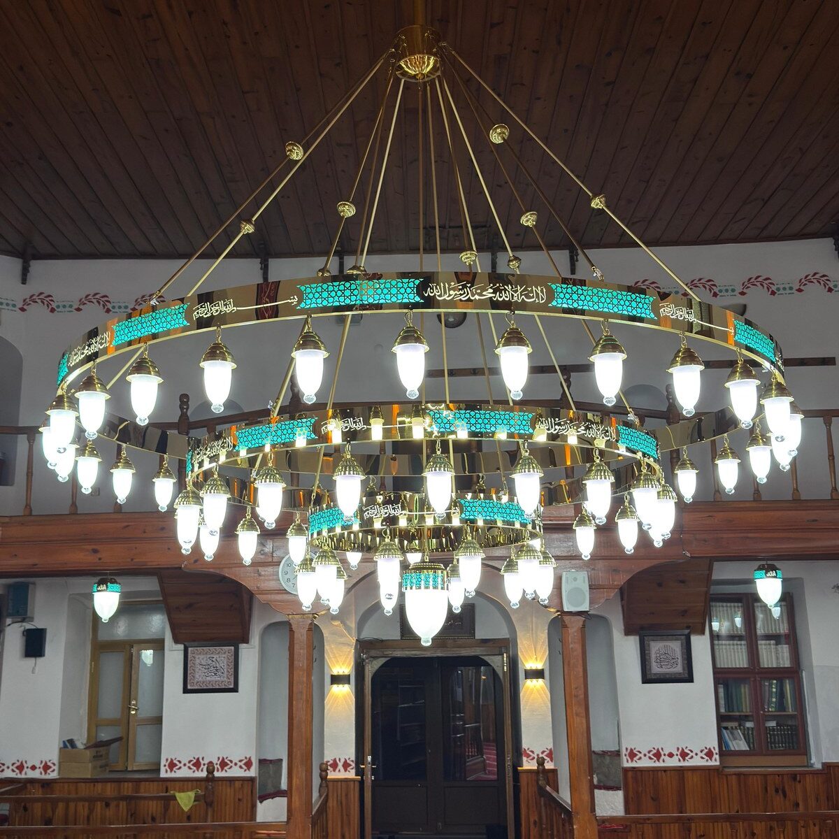 Selçuklu Lazer Kesim Ayetli Turkuaz 3 Metre Çap 61 Kandilli Cami Avizesi